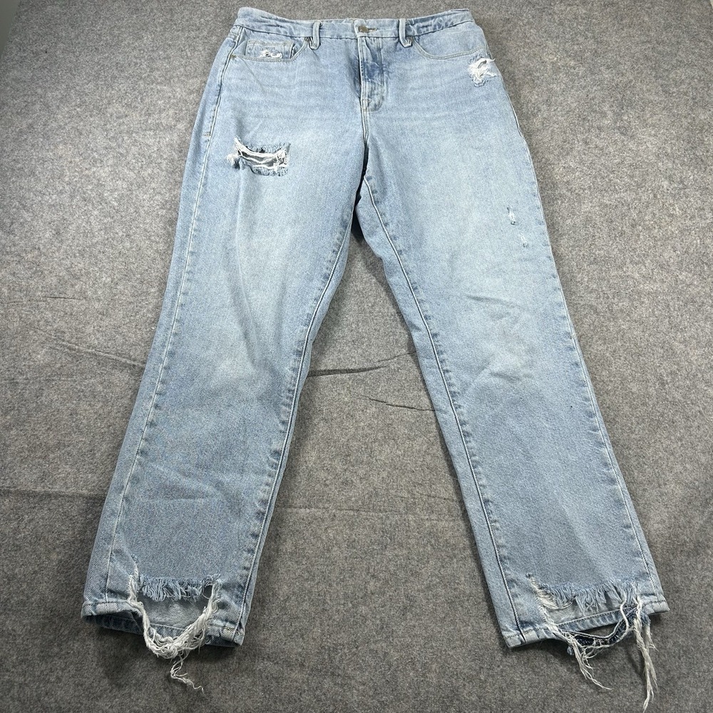 Good American Womens 8/29 Good Boy Distressed Straight Leg Jeans